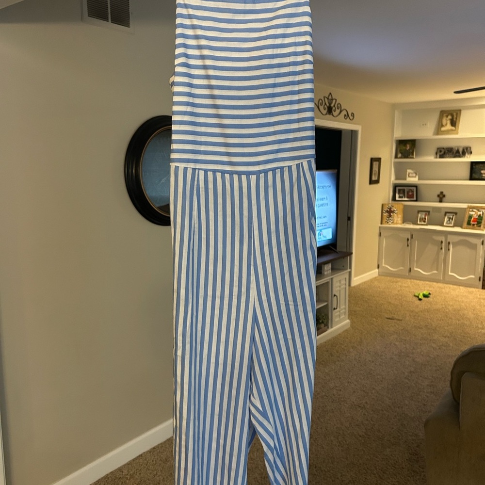 Blue and White Striped Jumpsuit